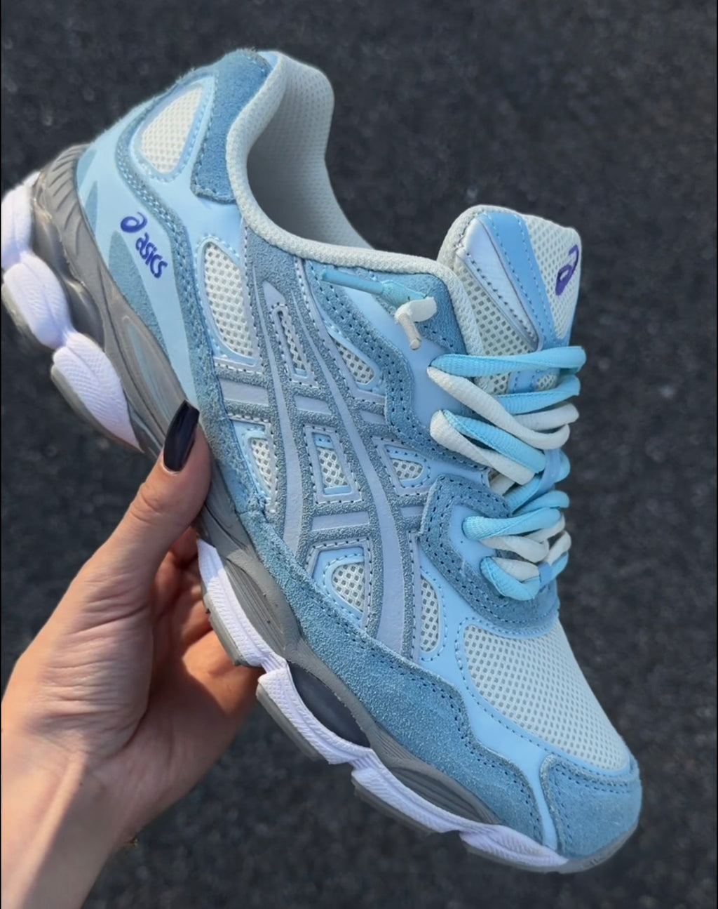 Asics GEL NYC artic sky- double laces